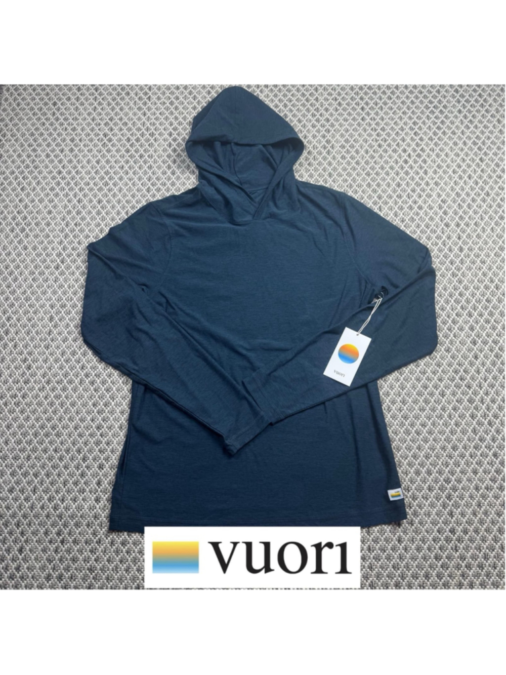 Vuori Strato Tech Hoodie Mens Small Navy Heather Performance Pullover NWT
